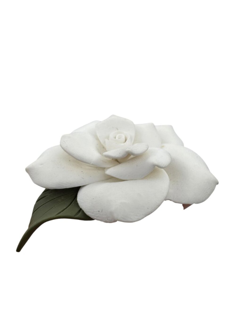 Figural Camellia Gardenia Floral Brooch Polymer Clay Signed Boutonniere Wedding - Picture 6 of 6